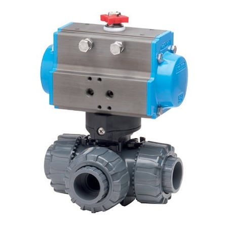 Bonomi North America 1-1/2in 3-WAY PVC L-PORT BALL VALVE & SPRING RETURN PNEUMATIC ACTUATOR 8P3LSRPVC-1-1/2